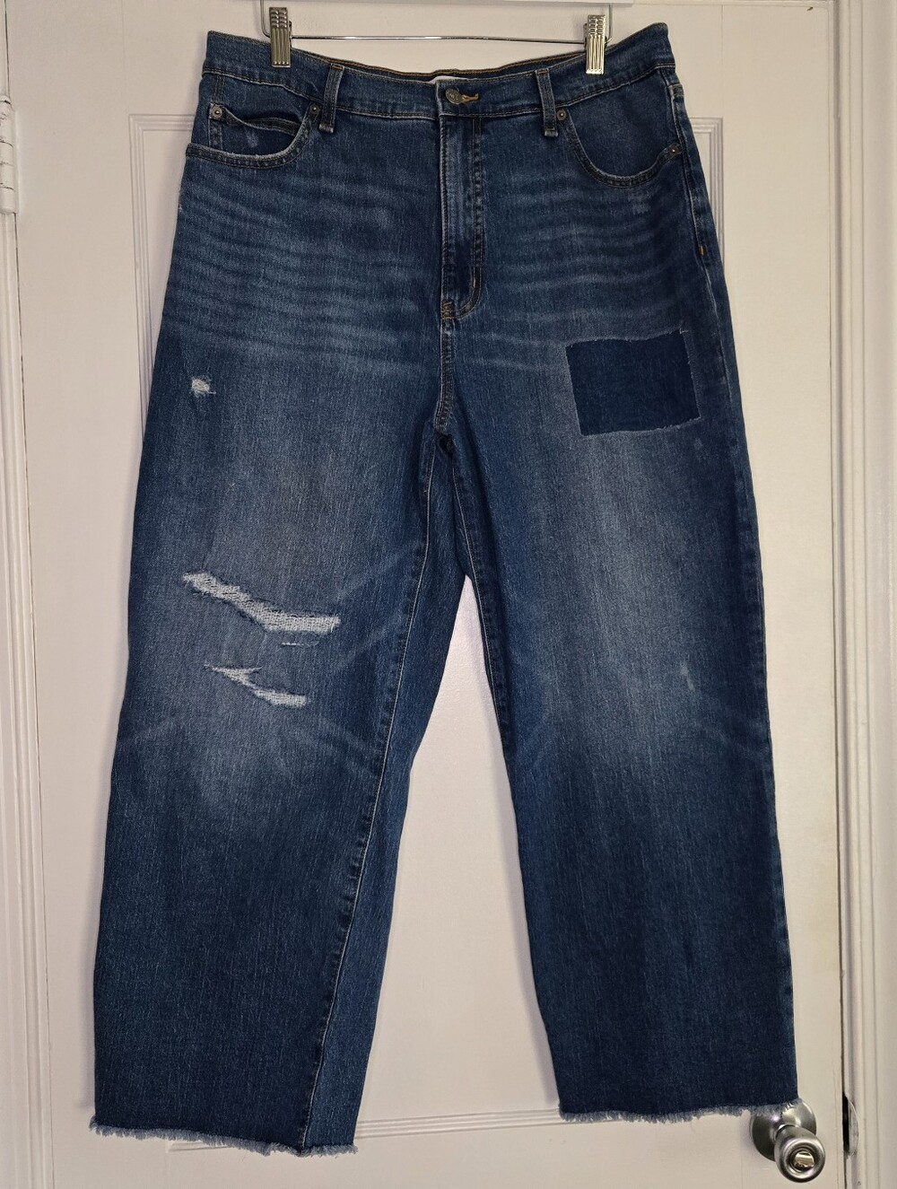 Jessica Simpson Dark Blue Zinnia Wide Leg Boyfriend Patchwork Jean Y2K Womens 12